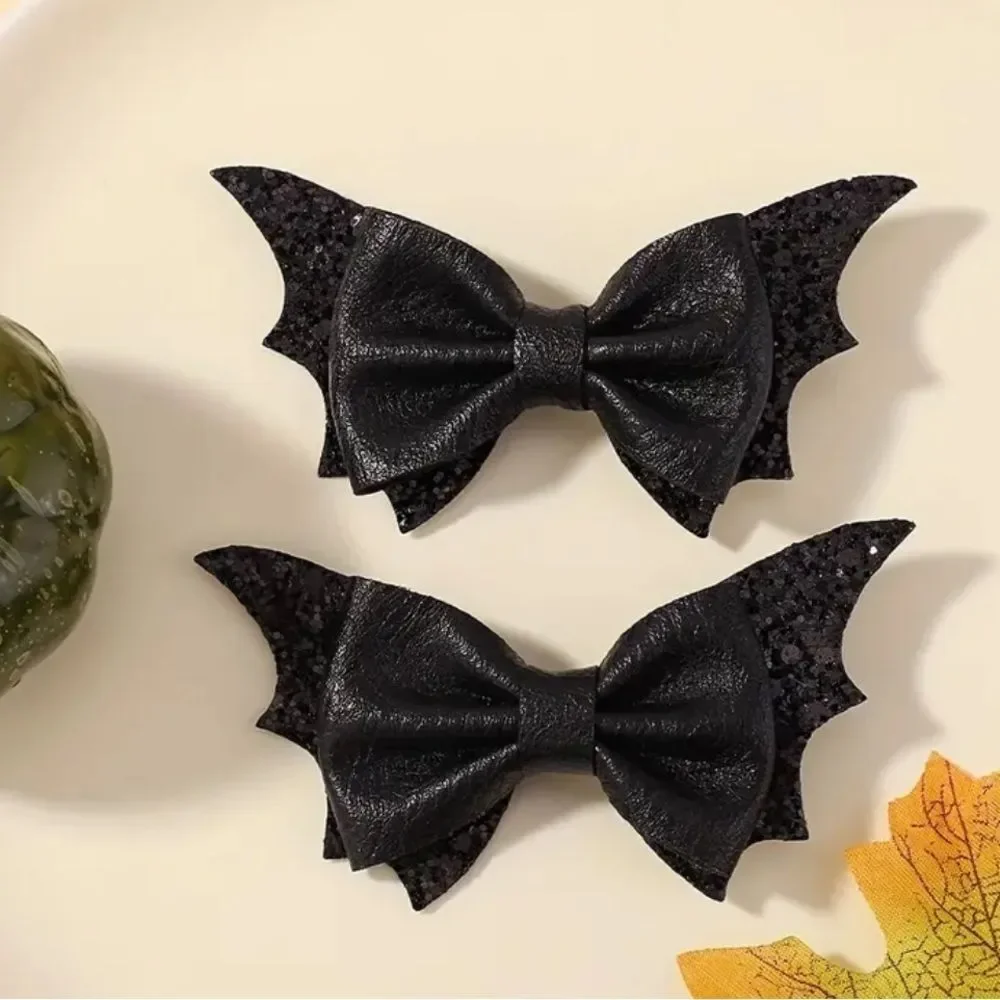 Halloween Black Clip In Bat Bows